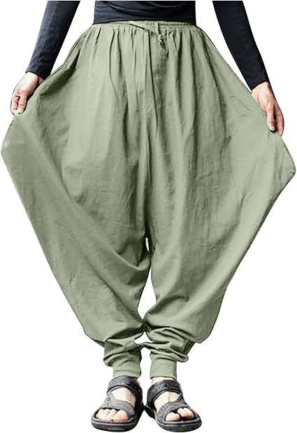 Bamboo Store and Harem - Pantalones de lino de algodón para hombre, talla  grande, estilo retro, color liso, sueltos : Ropa, Zapatos y Joyería -  Amazon.com