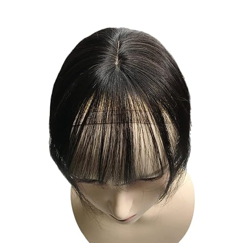 Miniatura 6 de Flequillo invisible de cabello humano con clip, parte media con flecos, para mujer, cuero cabelludo nude, flequillo 3D (negro)