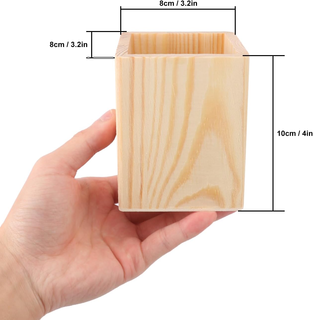 24 Pack Square Unfinished Wooden Pencil Holder, 3 x 3 x 4 Inch Wood Pencil Cup Holder, Wood Crafts Pencil Cup for Desk, Office, DIY Project