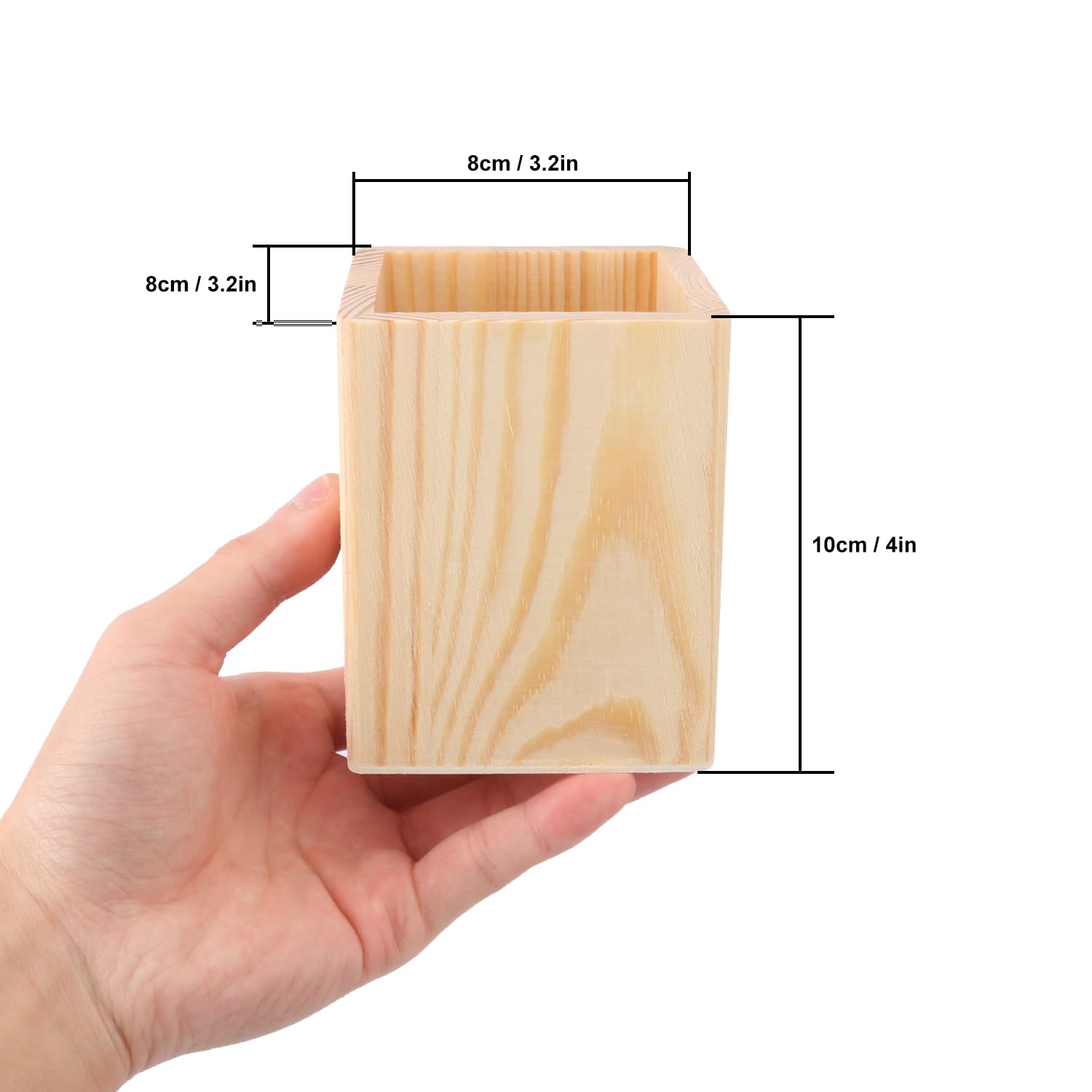 Confezione da 24 portamatite quadrati in legno non finito, 7,6 x 7,6 x 10,2 cm, portamatite in legno, per scrivania, ufficio, progetti fai da te