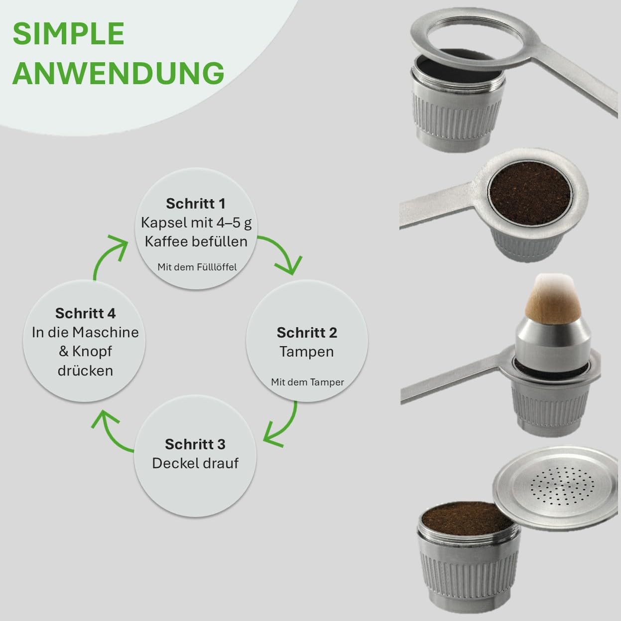 Wiederbefüllbares, wiederverwendbares Kaffeekapsel Set aus Edelstahl für Baristas, kompatibel mit Nespresso