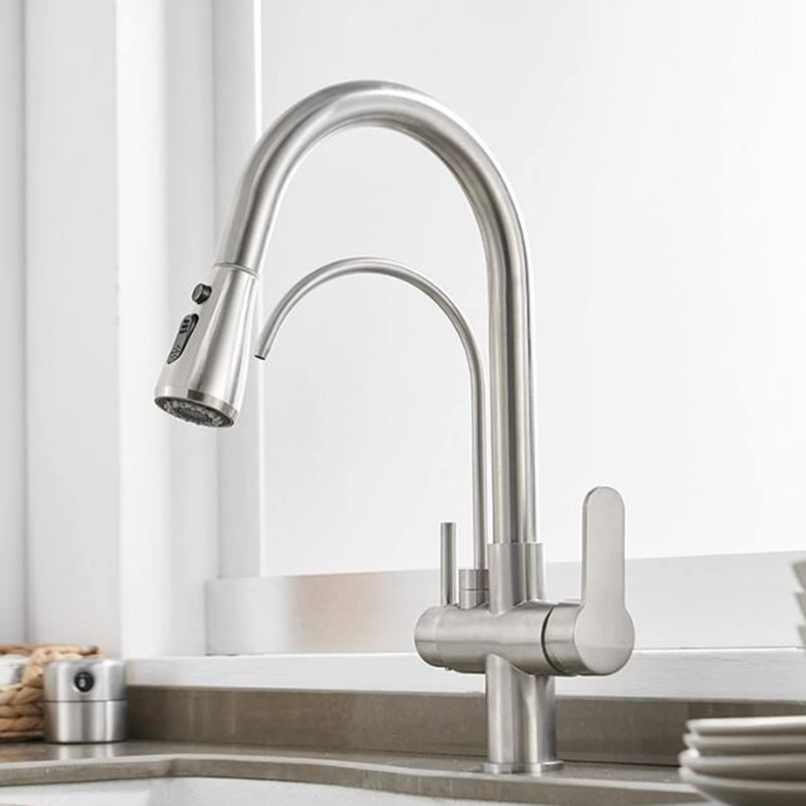 Mitigeur laiton de cuisine durable à douchette rotative 360°