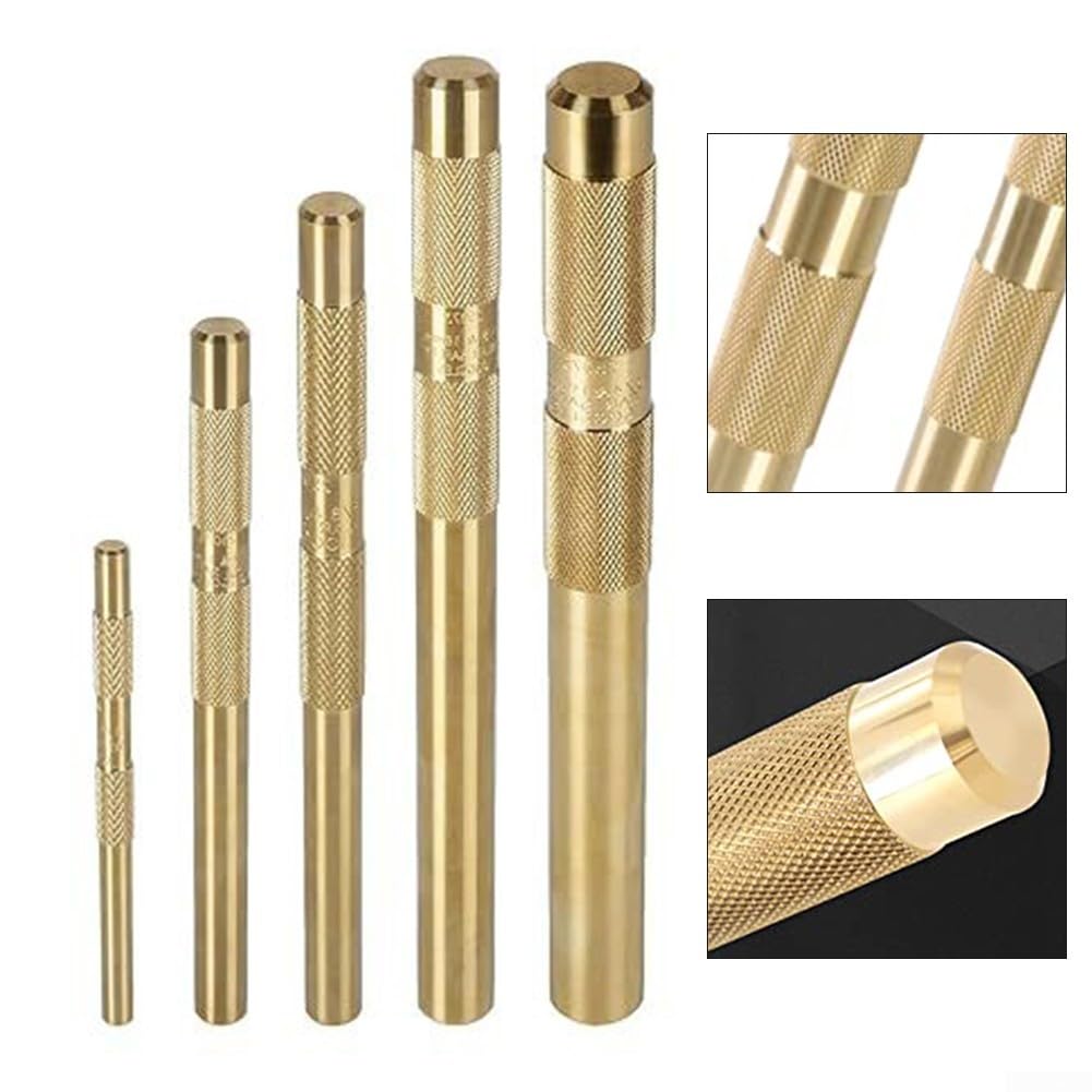 Juego de punzones de latón, 5 piezas, 3/4, 1/2, 3/8, 1/4, 5/8 pulgadas, herramienta manual antichispas con agarre moleteado for reparación de automóviles y carpintería