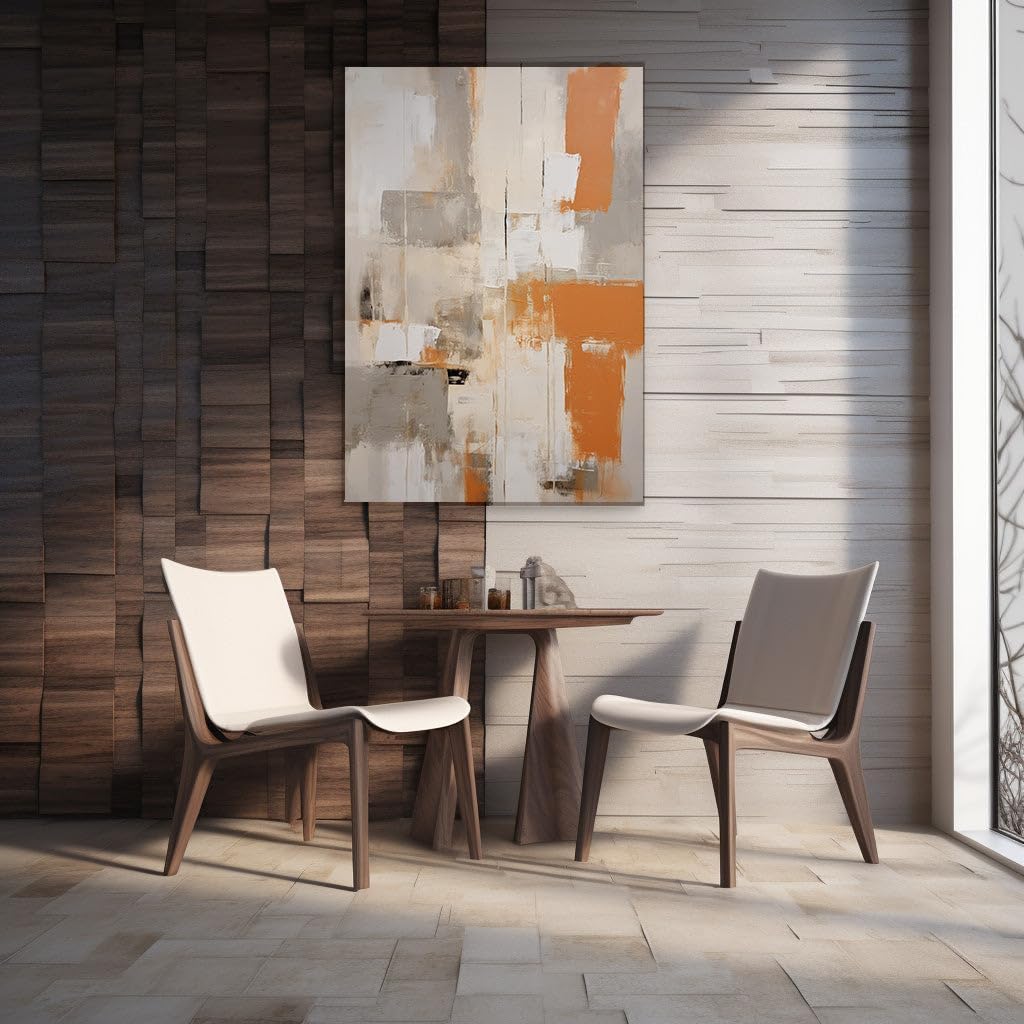 Canvas for Living room. Geometric Whispers in Hues of Earth and Sky: Unraveling the Abstract Symphony, 27 x 18 inch Canvas Wall Art - Contemporary Masterpieces - Modern Home Decor