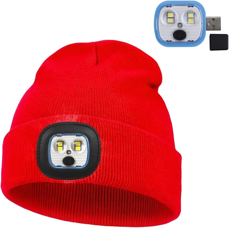 Unisex LED Beanie Hat with Light, USB Rechargeable Headlamp Beanie