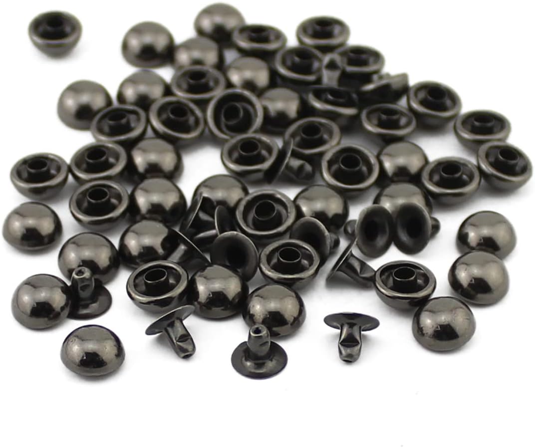 100 Sets 7mm Round Head Rivet Studs Mushroom Rivets Leather Craft Rivets Metal Dome Rivets Rapid Rivets for DIY Craft Leather Belt Clothing Wallet Handbag Repairs and Decoration, Gun Black