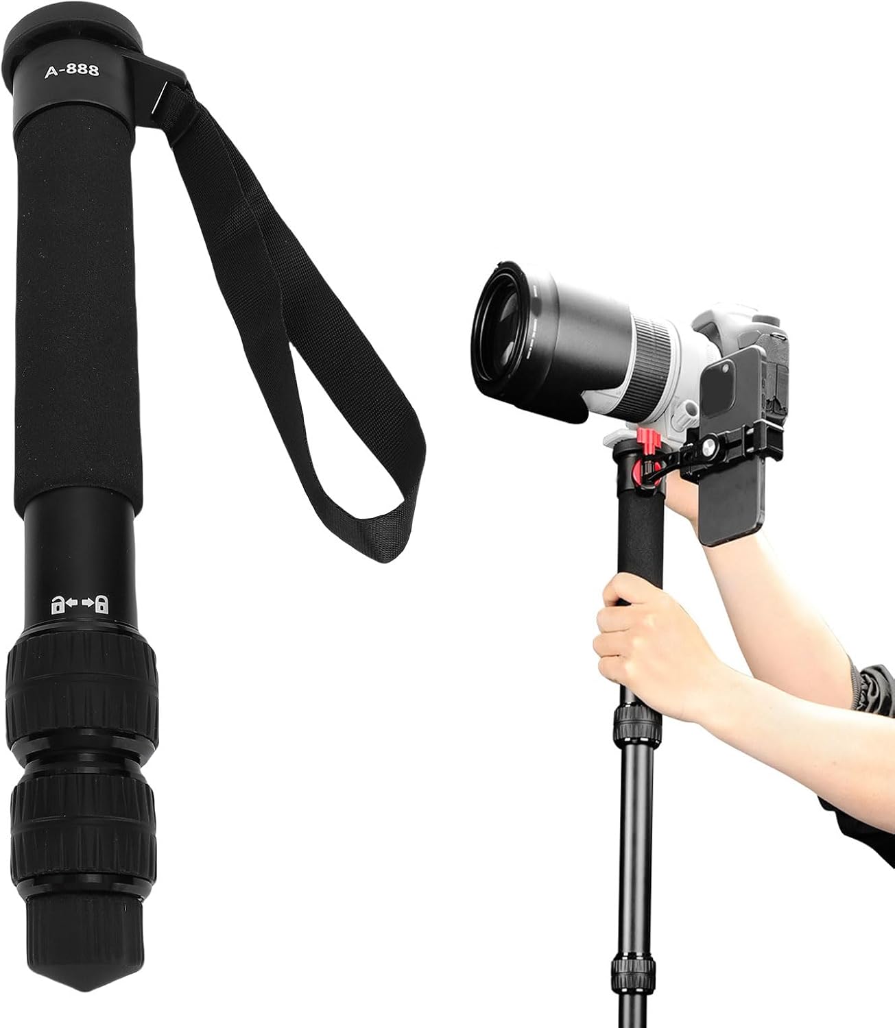 155cm Camera Monopod Stand, Aluminum Alloy Portable Travel Video Monopod Pole with 1/4 Inch Screw Adapter, Professional Photography Accessories, Maximum Load 5kg