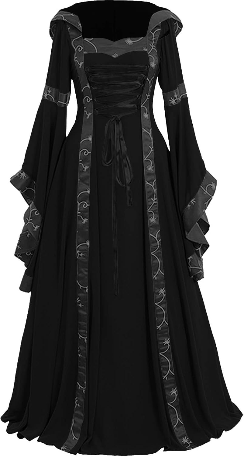 Gothic Corset Dress for Women Off Shoulder A-Line Short Skirt with Lace-Up Belt Casual Vintage Bohemian Dress