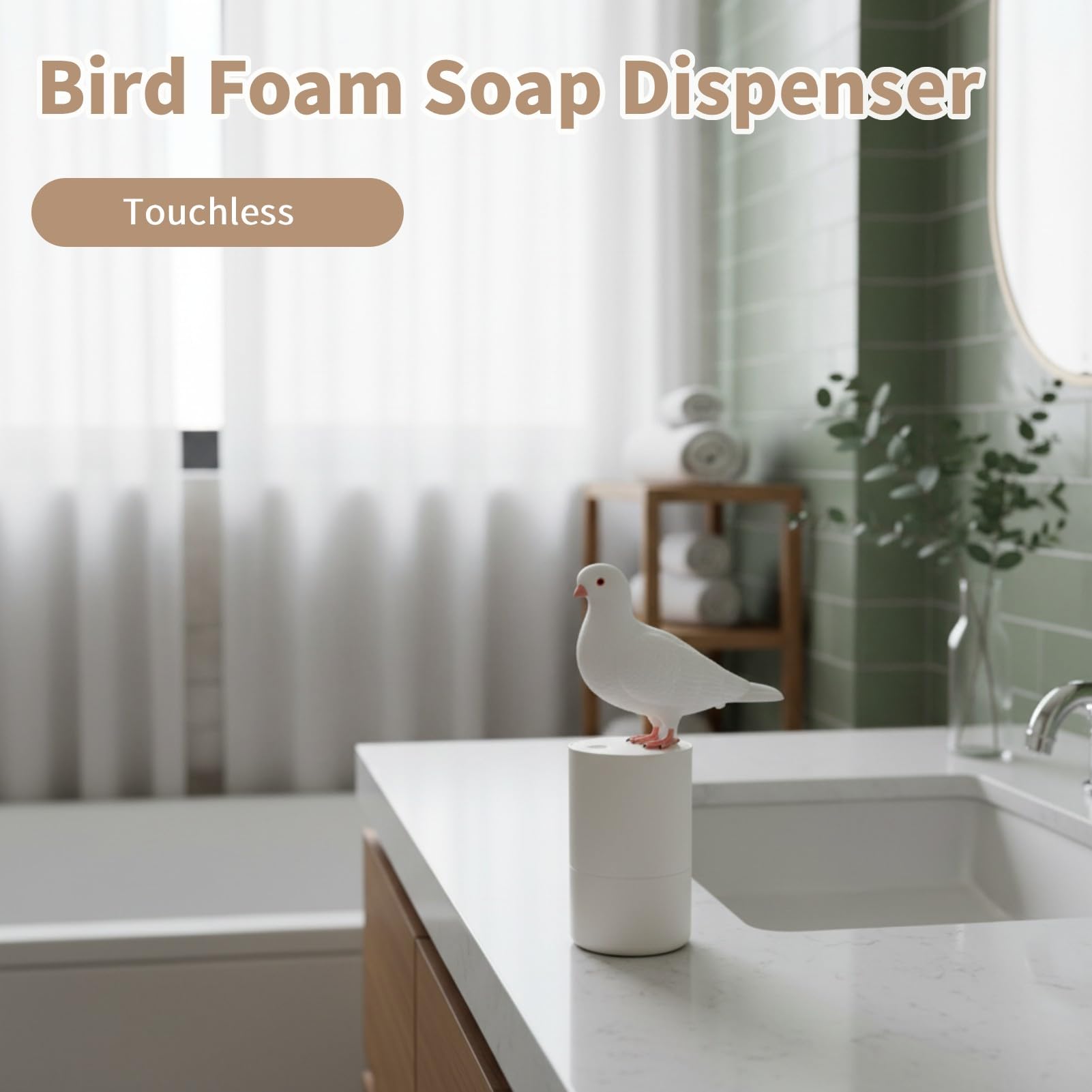 Distributore di sapone automatico in schiuma, distributore di sapone per uccelli induzione senza touch gustosa rondella di piccione divertente per bagno da cucina