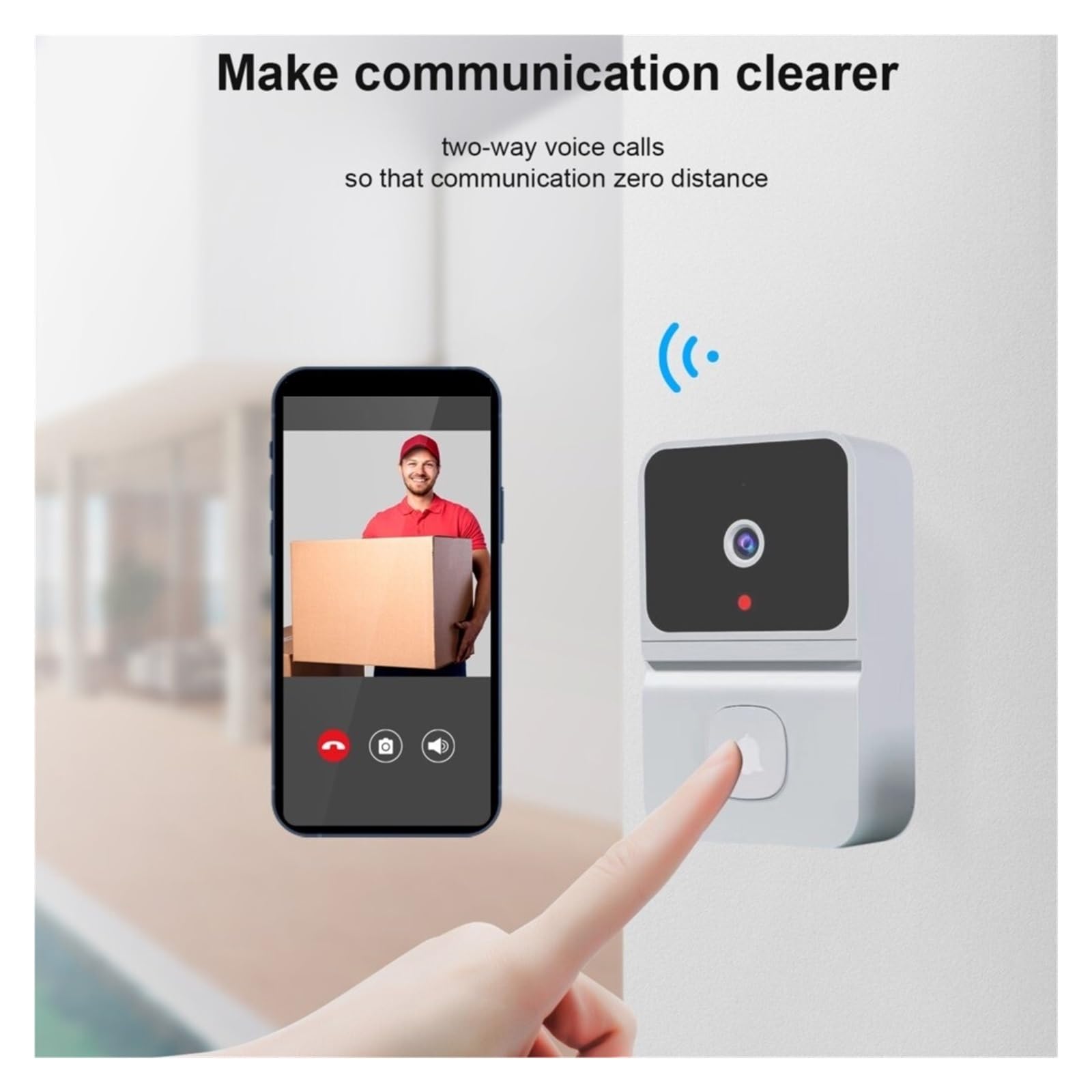 Wideodomofon Wizualny Głos Domofon W Czasie Rzeczywistym Gong Kamera Noktowizyjna WiFi Inteligentny Alarm Dzwonek Do Drzwi Dla Bezpieczeństwa Domu WyraźNy Wyświetlacz Ochrona Każdą Pogodę(White)