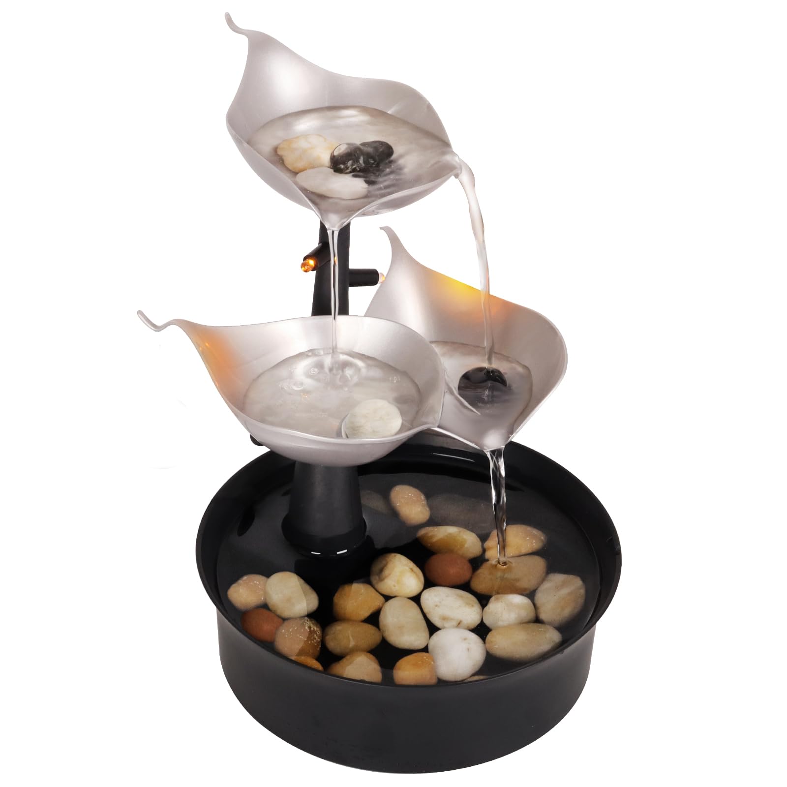 Water Fountains Indoor, 3-Tier Tabletop Water Fountain with Adjustable LED Light, Small Desk Waterfall Fountain for Living Room/Office Zen/Home Décor, Without Bell, Non-Dynamic