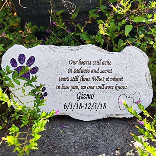 Shining Paw Prints Pet Dog Memorial Stones – Personalized Dog Pet Memorial Garden Stones Grave Headstones Engraved with Name and Dates – Sympathy Pet Dog Memorial Gifts Loss Gifts