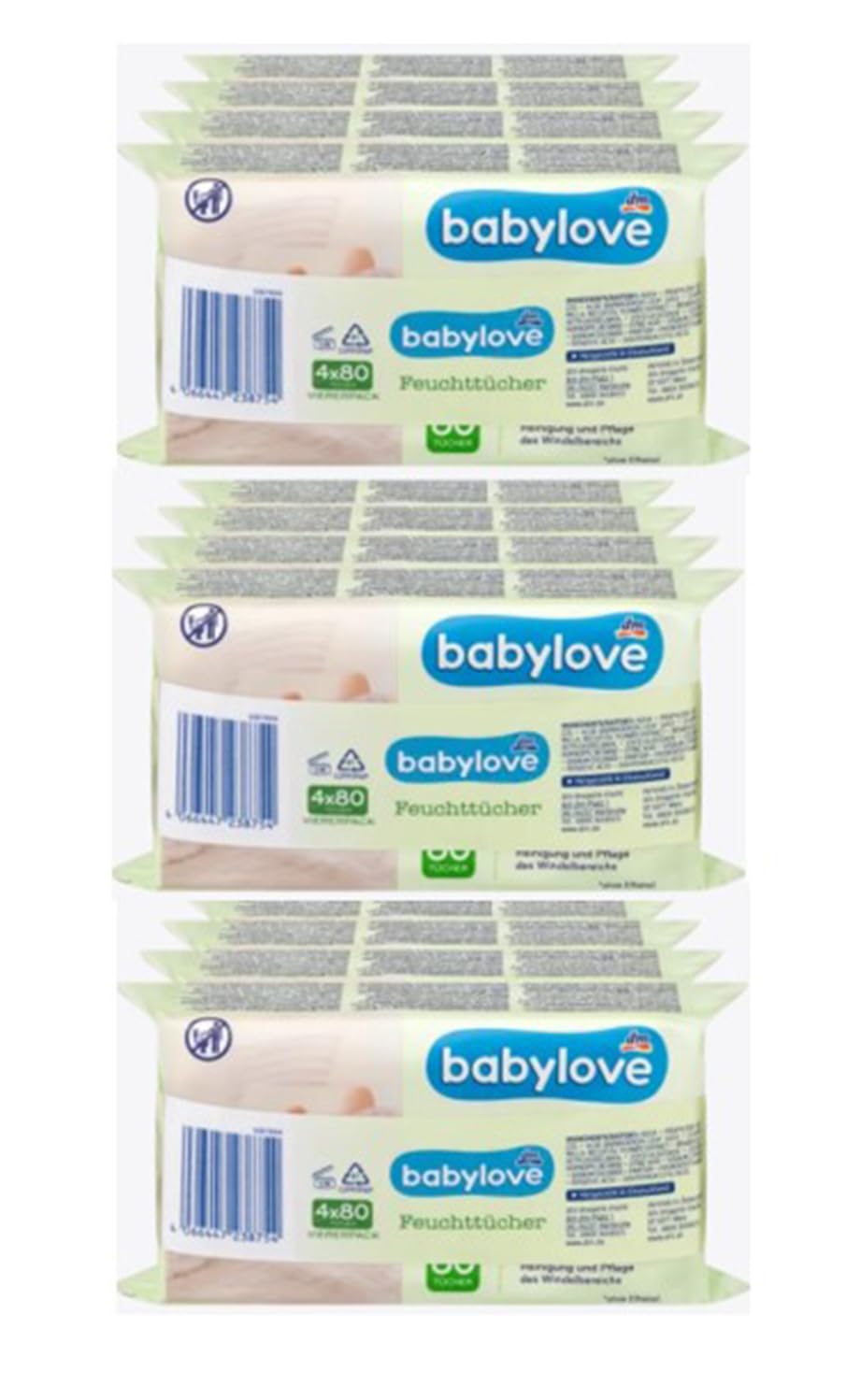 Babylove Feuchttücher 960 Tücher, ohne Alkohol, Vegan, mit Aloe vera & Kamille-Extrakt (12 x 80 Stück)