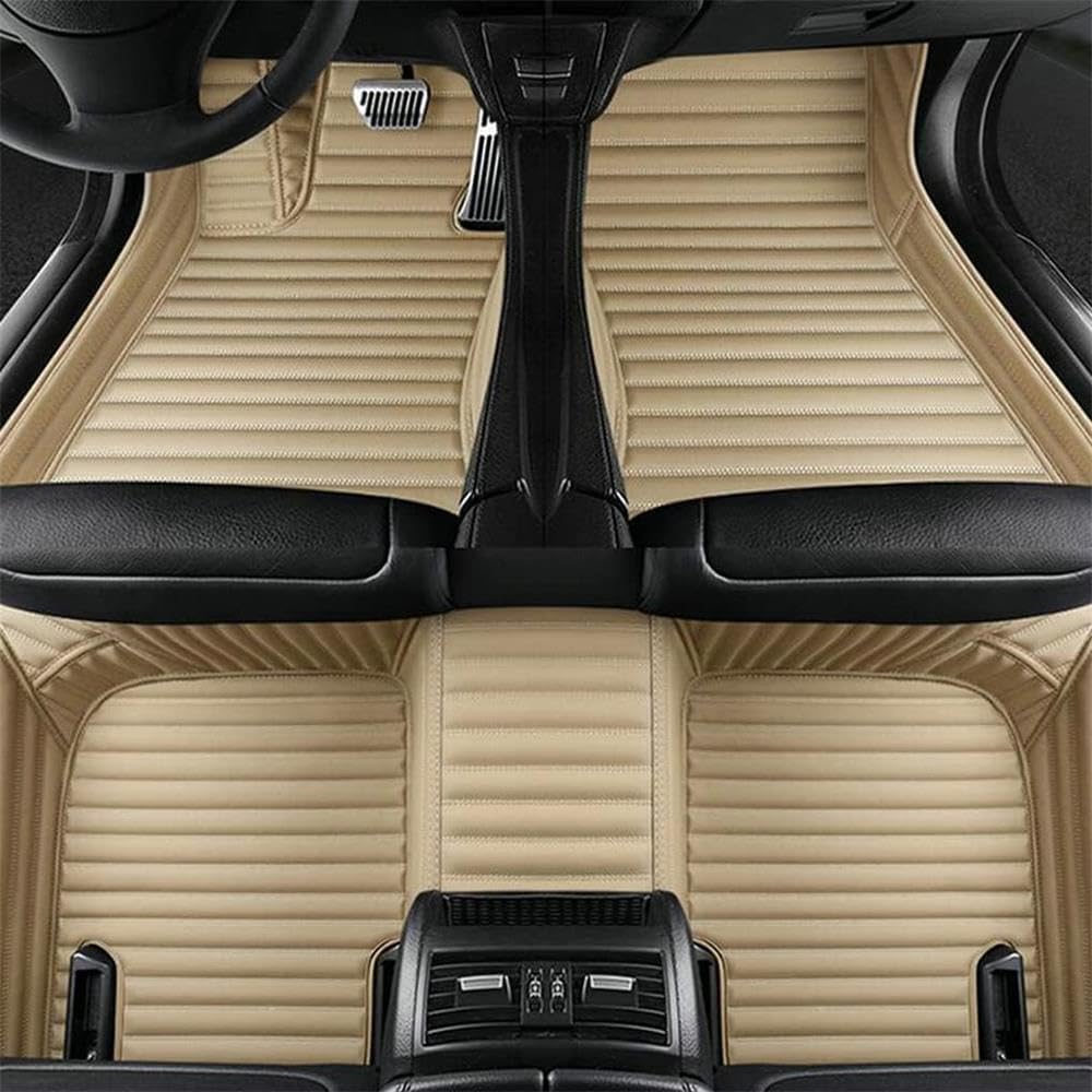 Car Floor Mats for Toyota FJ Cruiser 2007-2016,All Weather Stripe Pu Leather Full Coverage Car Floor Liner,Front & Rear 2 Row Full Set Beige