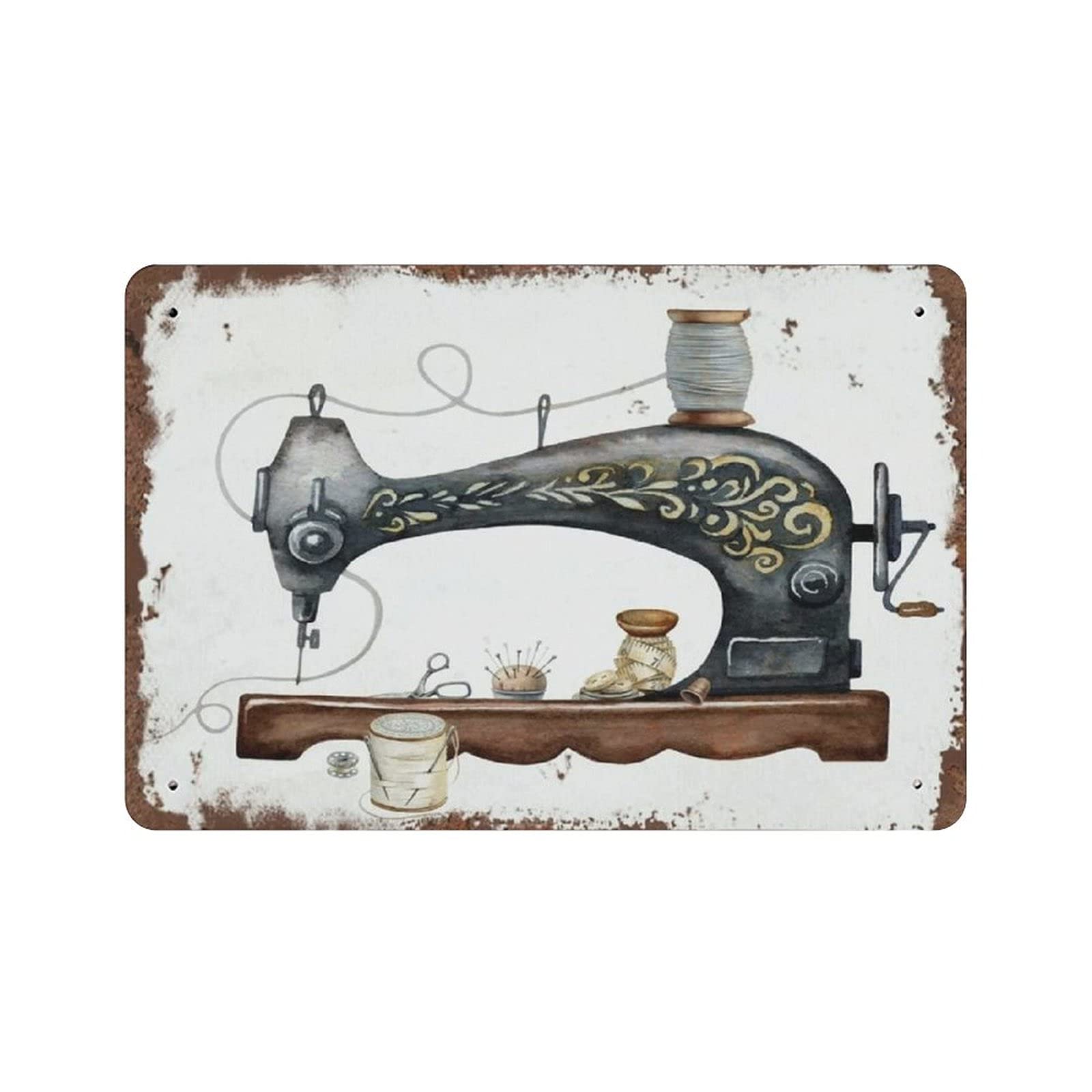 Metal Tin Sign Sewing Machine Vintage Tin Poster Metal Sign Wall Decoration Country Kitchen Home Garage Decor 8"x12"