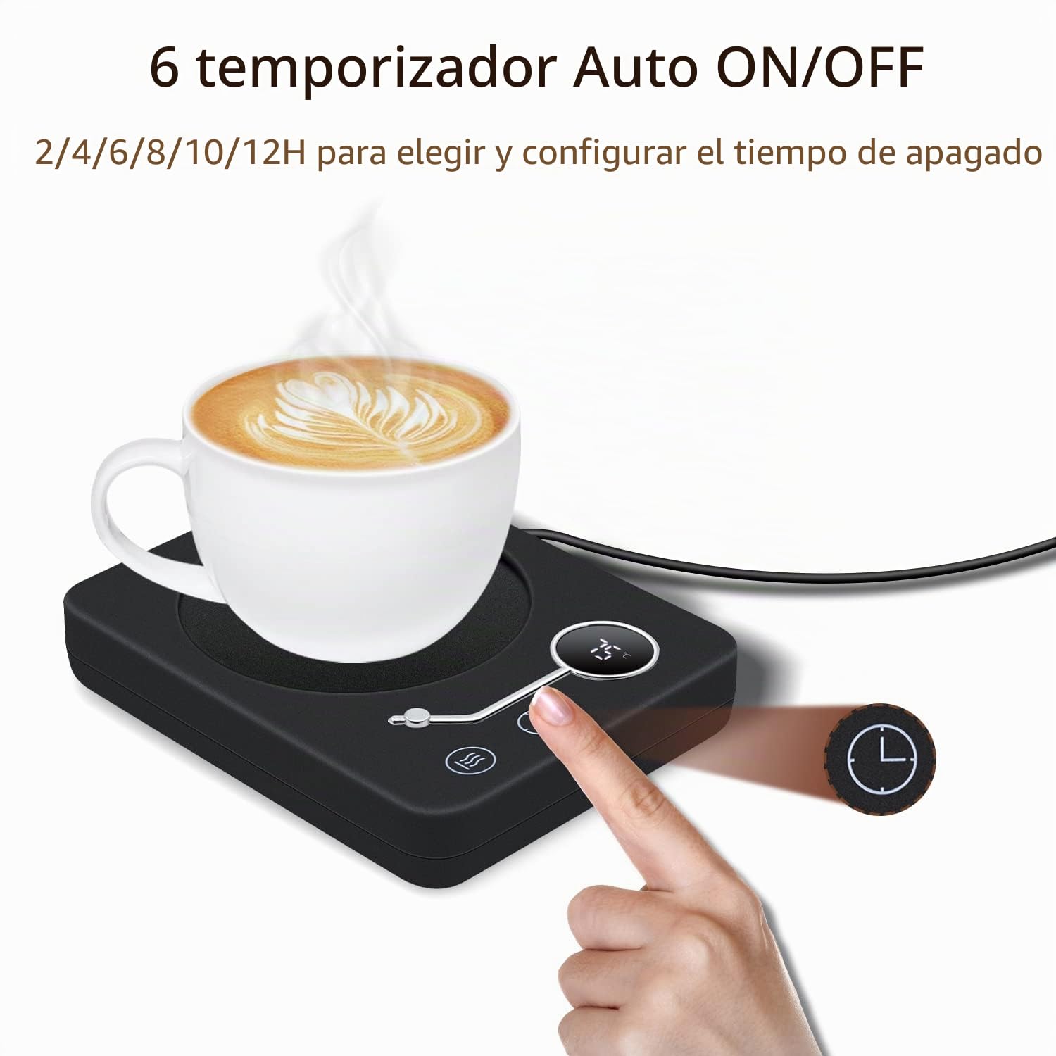 Mcbazel Calentador de Tazas de café 40°C-55°C, 55°C-65°C. 65°C-75°C Grado Celsius Sensor de Gravedad Temporizador de Temperatura de Tres Velocidades Almohadilla Calentadora de Tazas de Café -Negro