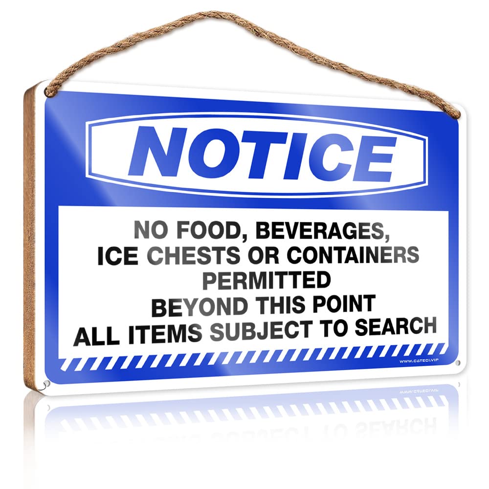 DTHA Hanging Porch Sign Notice No Food Beverages Ice Chests Or Containers Permitted Beyond This Point Wooden Sign Farmhouse Wall Decor For The Home Pool Decor(23X35CM)