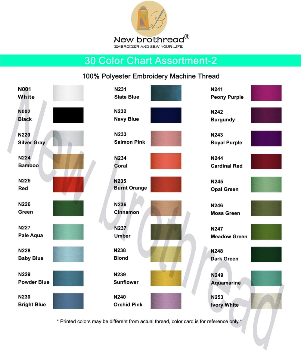 New brothread 32 Spools Polyester Embroidery Machine Thread Kit 1000M (1100Y) Each Spool - Colors Compatible with Janome and Robison-Anton Colors - Assortment 2