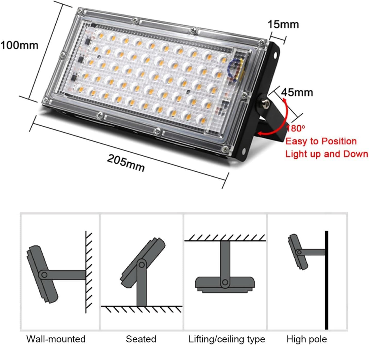 DC12V 50W Foco LED Reflector Lámpara de calle LED Blanco frío 6000-7000K | 50W 2PCS
