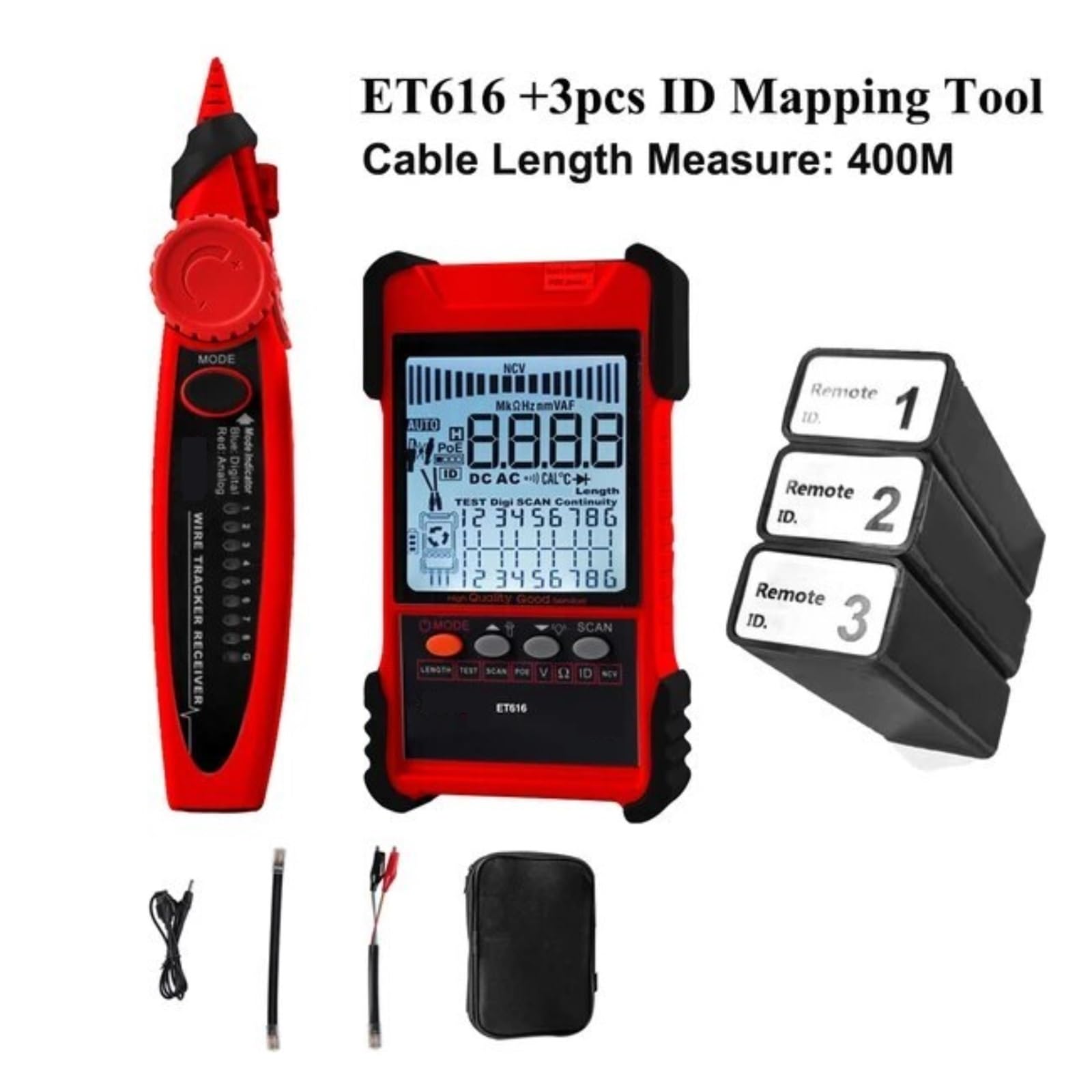Tester for Cavi di Rete Multimetro Test Traccia Cavo LAN Lunghezza Misurazione Sensibilità Tracciante Linea Regolabile Leggero E Portatile(ET616 with 3ID)