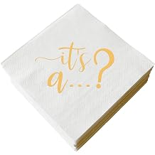 50 Pcs White and Gold "Its a..." Gender Reveal Party Cocktail Napkins, He or She/Boys or Girls Baby Reveal Party Decorations Baby Shower Paper Table Beverages Decorations 3 Ply