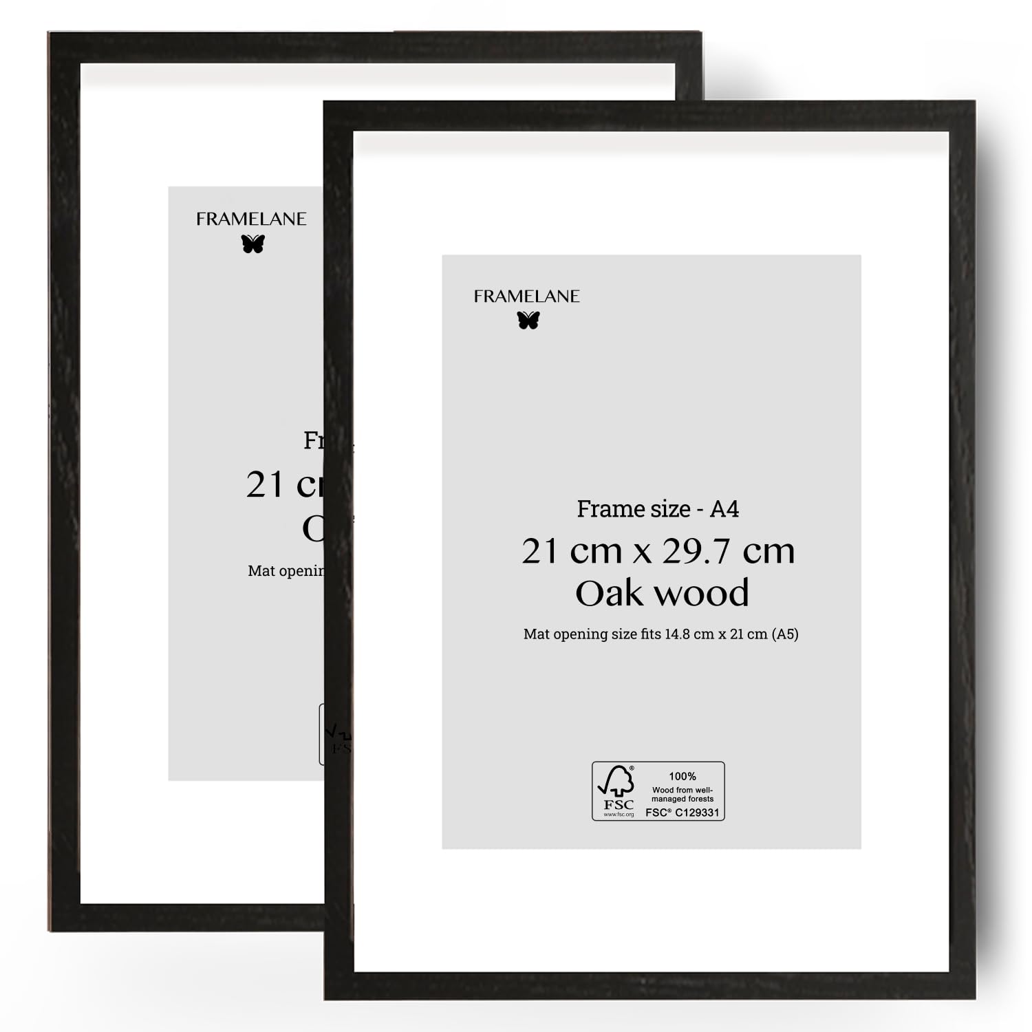 Framelane Set van 2 fotolijsten 40 x 60 cm, FSC-gecertificeerde houten fotolijst, donkerbruin van eikenhout, met passe-partout, krasbestendig en onbreekbaar acrylglas, voor wandmontage, liggend en