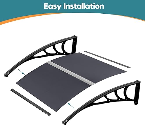 Miniatura 9 de MCombo Toldo para ventana de 38 x 116 pulgadas, para exteriores, toldo de policarbonato para puerta, para patio, 6055-4012 (tablero gris + soporte