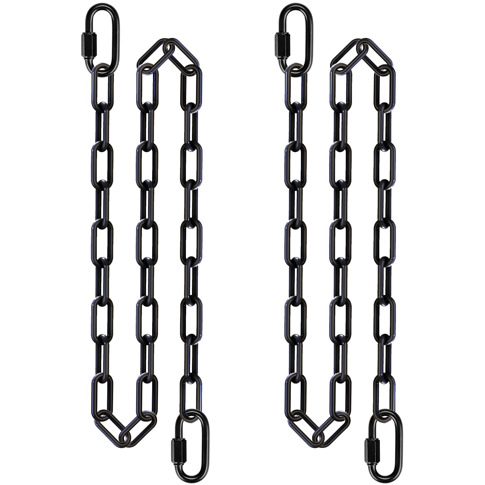 BeneLabel 2pcs Swing Chains, 200cm Hammock Chair Chain Heavy Duty Adjustable Metal Boxing Hanging Supplies with Carabiners Colored Punching Bag Sandbag Extender Kit, 5mm Diameter, 1000lbs/Black