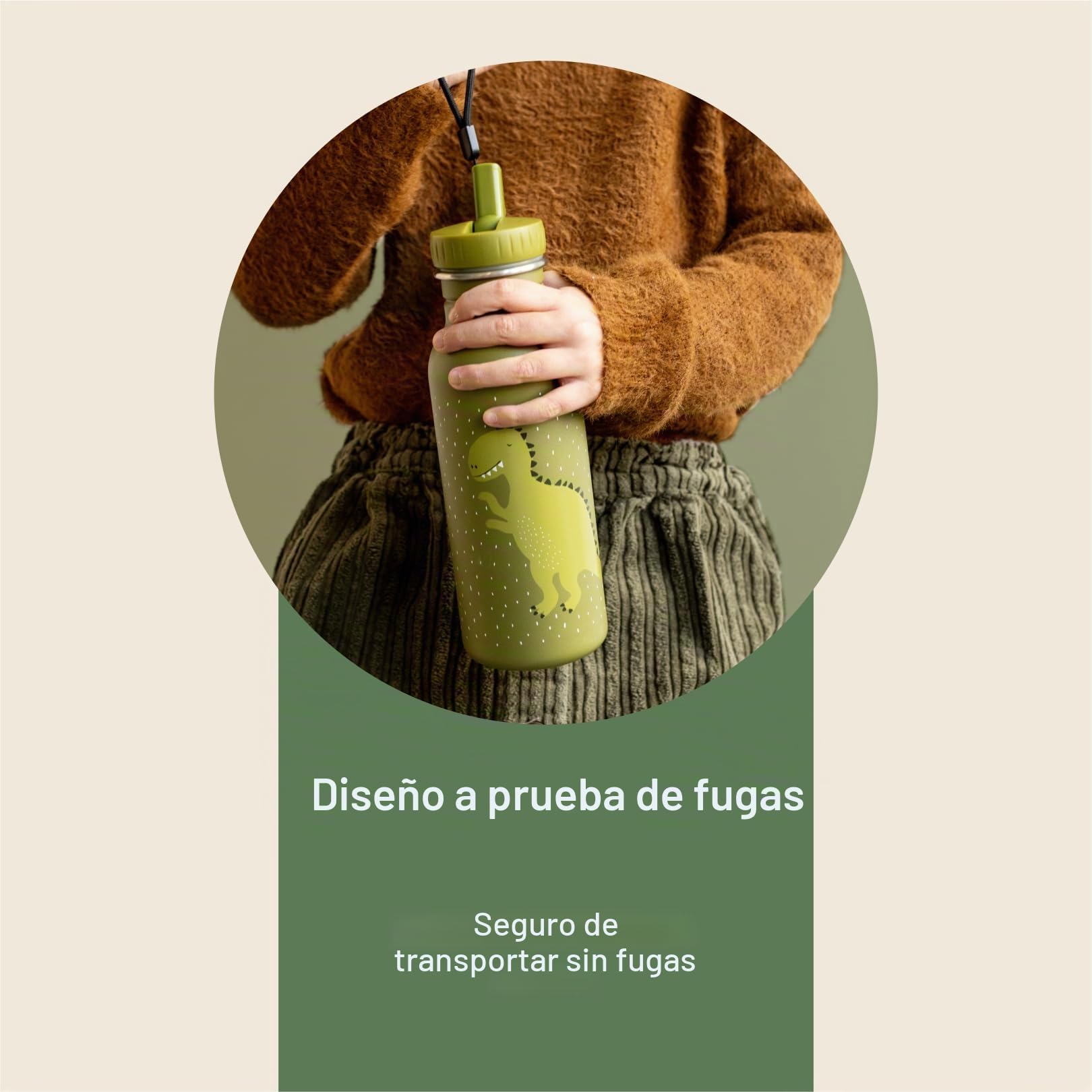 Trixie - Botella de beber para niños de acero inoxidable 500ml - Mr. Dino (Dinosaurio)