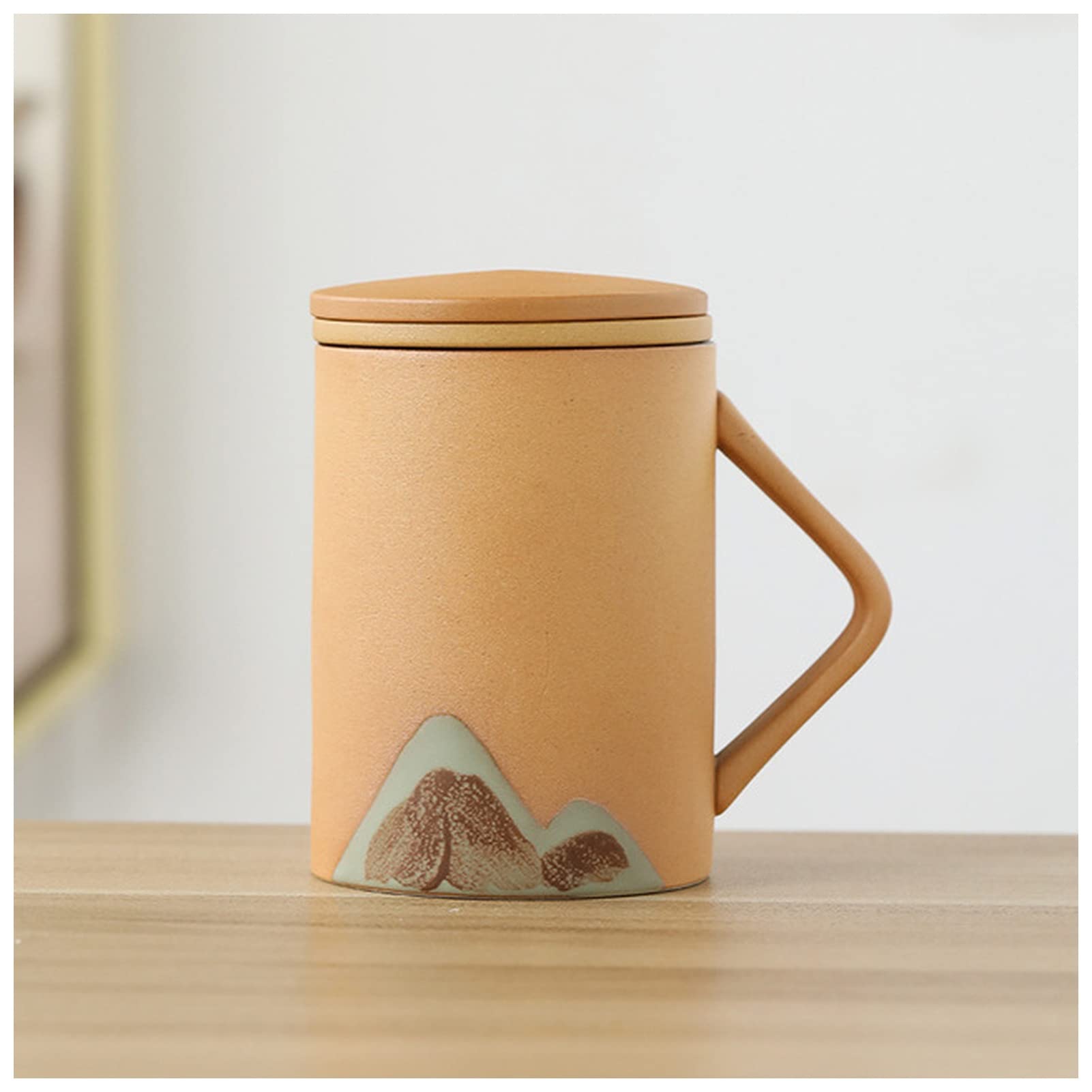 EMoLus Coffee Cup Creative Mountain Design Ceramic Tea Infuser Cup with Lid Filter Milk Coffee Juice Cup Tumbler Water Mugs Drinkware Coffee Cups (Size : Yellow)