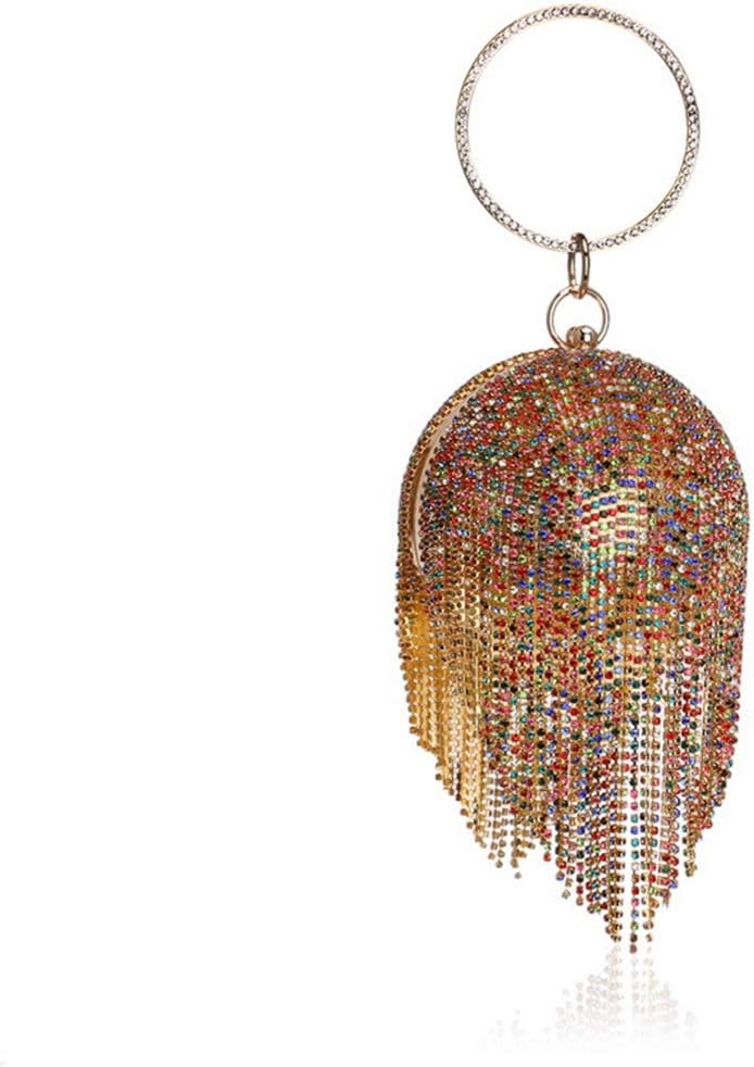 UMRENWomen Round Ball Crystal Evening Clutch Purse Tassel Wedding Party Hand Bags
