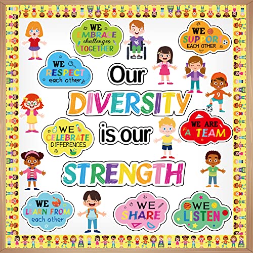 Image of Diversity Bulletin Board Decoration Set Diverse Students Borders Cutouts for Party School Classroom Door Welcome Bulletin Board Craft Home Wall(Our Diversity is Our Strength)