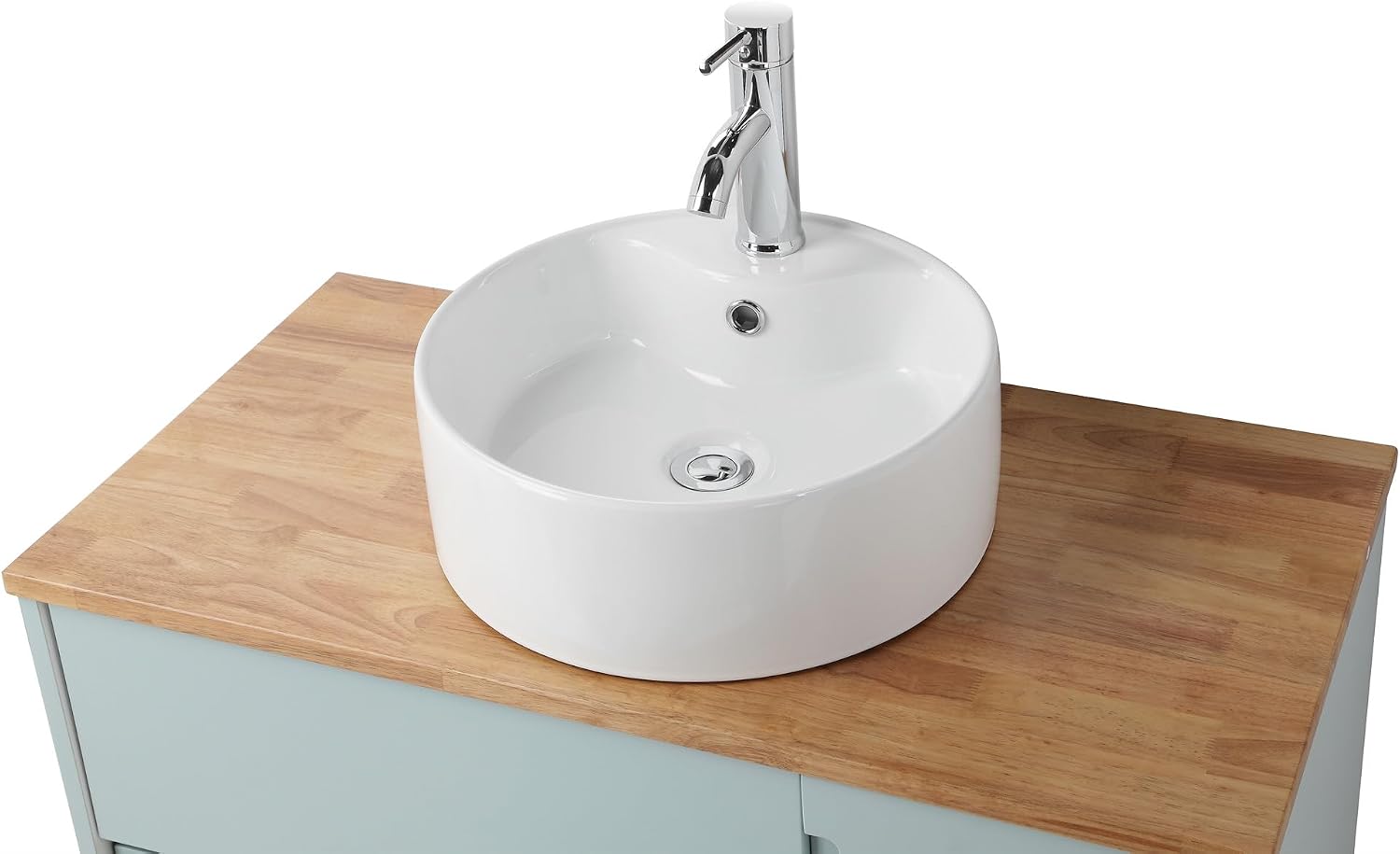 SSLine 36" Floating Bathroom Vanity with Sink and Mirror Combo, Modern Wall Mounted Cabinet with Ceramic Vessel Sink, Soft-Closing Door, Storage Drawers and Round Bathroom Mirror, Light Blue