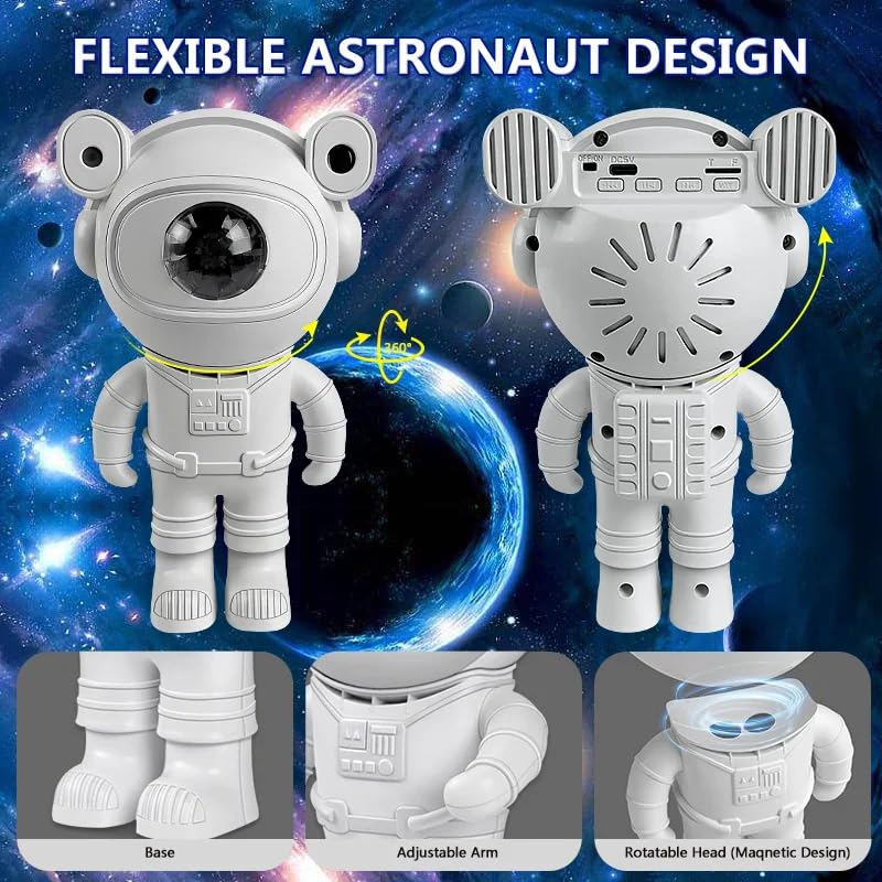 Image of Abs Astronaut (Speaker) Galaxy Projector Lamp with Inbuilt Bluetooth Speaker Robot Star Sky Space Night Light with Remote 360 Adjustable for Home, Gifts, Baby, Gaming Room and Dance Party, Led