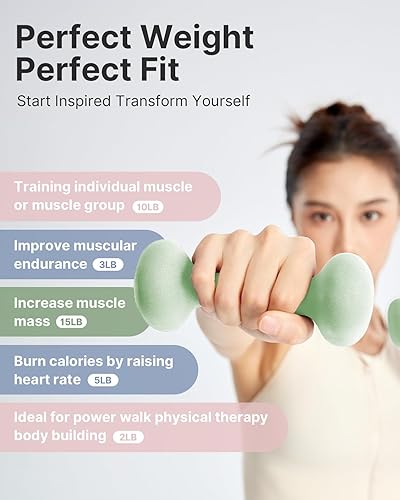 Miniatura 4 de YOTTOY Juego de mancuernas de 2,2 a 15 libras para mujer, pesas de mano antideslizantes para gimnasio en casa, entrenamiento de fuerza y