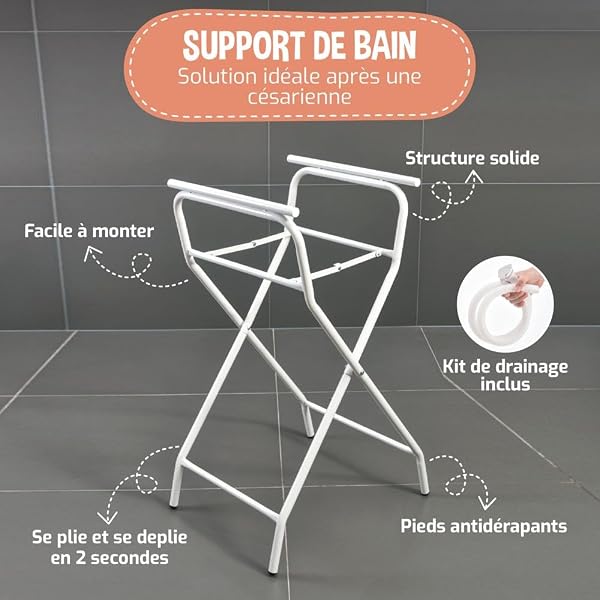 Baignoire Bébé Pliable Sur Pied – Grande Baignoire Xxl Avec Support/Thermomètre 2.0 / Siège Et Kit De Drainage – Bassine Bébé – Idéale Pour La Douche – De La Naissance À 3 Ans - Cadeau Bébé - 4