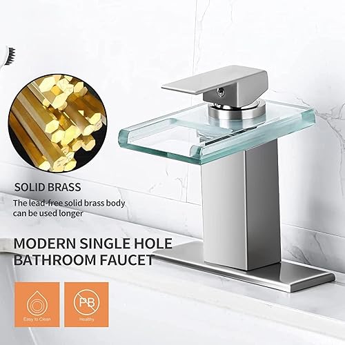 Miniatura 3 de Grifo de lavabo de baño LED, cascada cromada de un solo mango para fregaderos, 1 agujero con drenaje desplegable de metal y 2 líneas de suministro