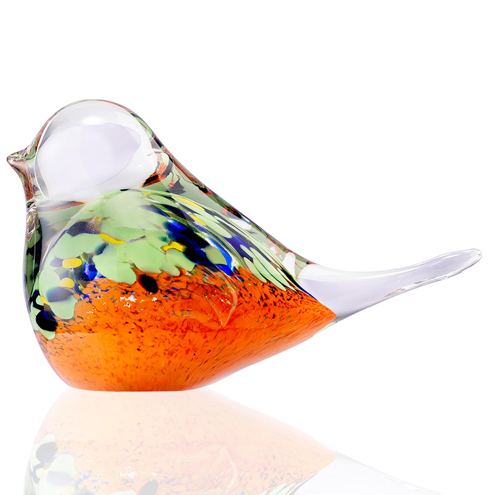 Blown Glass Birds - Glass Art Bird Decor, Hand Blown Glass Animal Figurines Paperweight for Home Shelf Decor Bd-1 5.5in