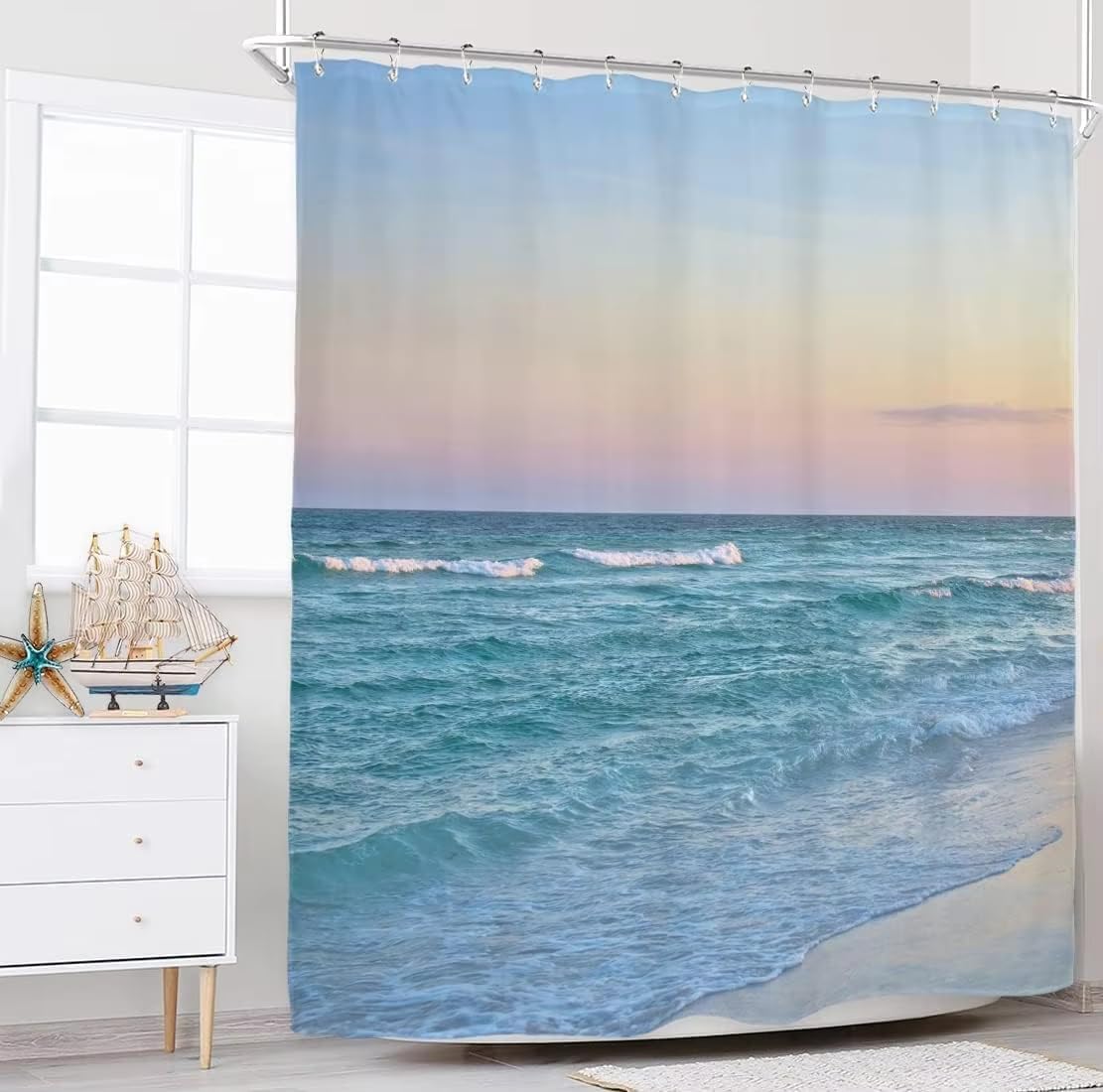 Uiyiui Multicolor-6 Ocean Beach Shower Curtain 47X71in/120X180/Wxh Sea Hawaiian Landscape Shower Curtain For Bathroom Decorative, Waterproof Fabric Shower Curtain With Hooks