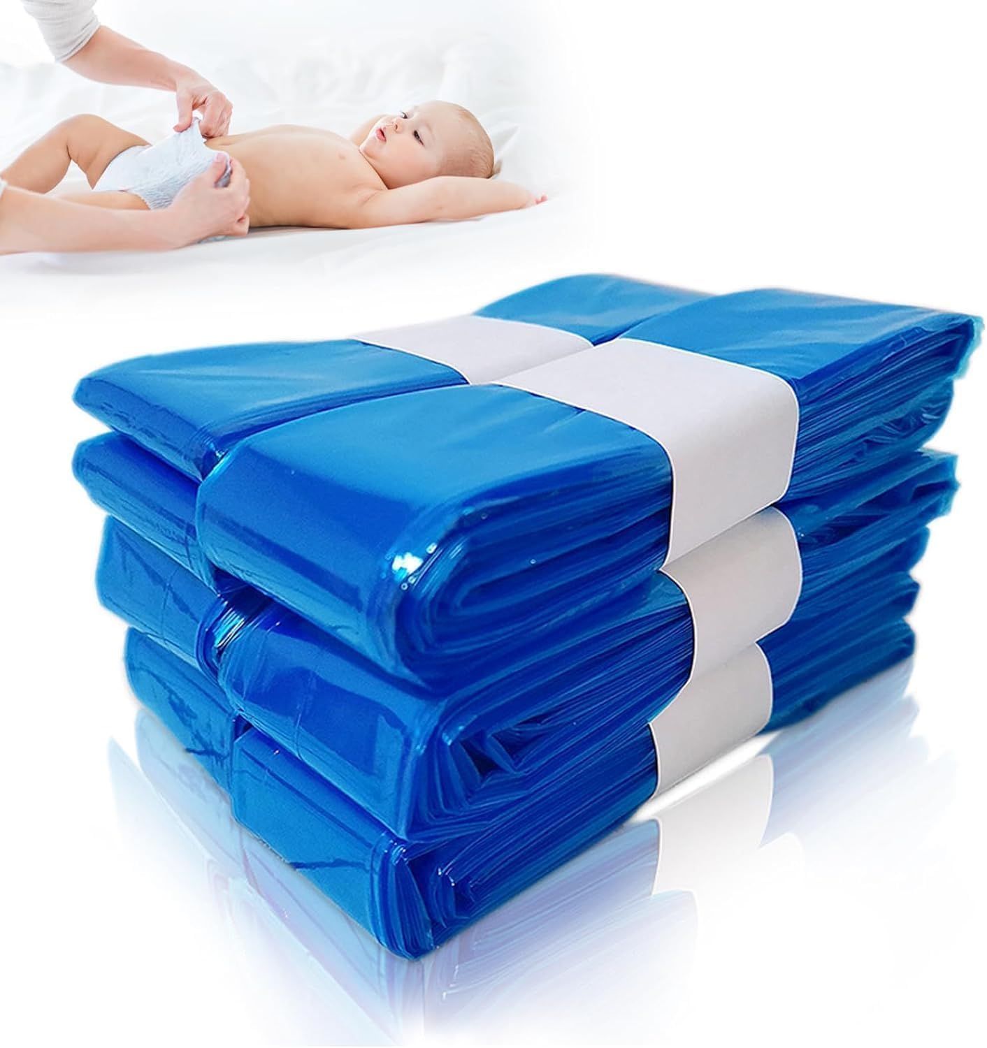 6-Pack Eco-Friendly Nappy Bin Refill Bags, Compatible with Tommee Tippee Twist & Click, Simplee Sangenic, Tec, and Baby AngelCare Nappy Diaper Bin Liner Pails Disposal Systems (Blue)
