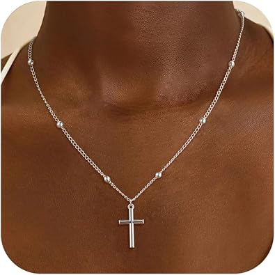 Cross Necklace for Women - Dainty 14K Real Silver Gold Plated Layered Pendant Necklace Stack Simple Trendy Cute Charm Choker Necklaces Jewelry Gift for Teen Her
