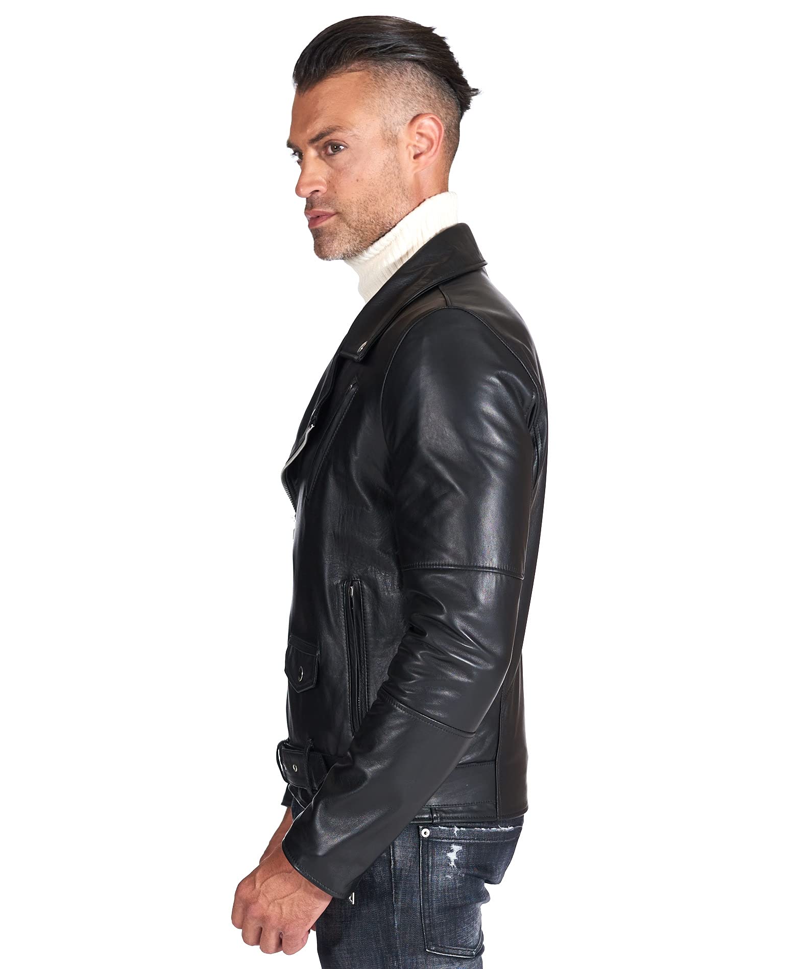D'Arienzo Chiodo Pelle Nera Uomo Biker Motociclista Vera Pelle Made in Italy Chiodo