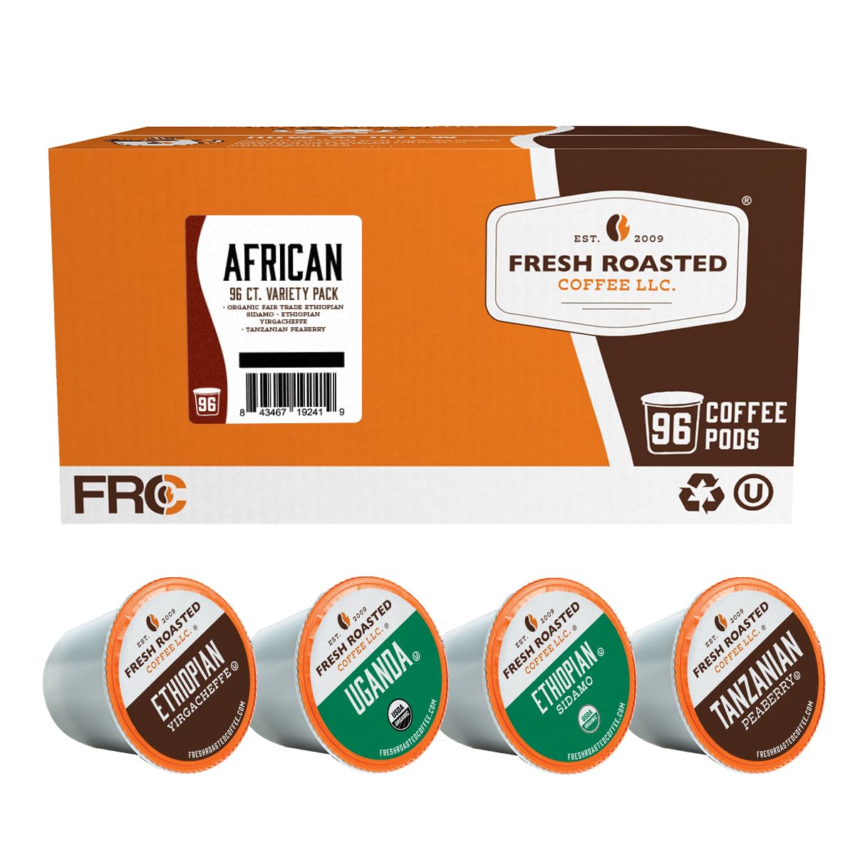 Fresh Roasted Coffee, African Variety Pack, K-Cup Compatible, 96 Pods