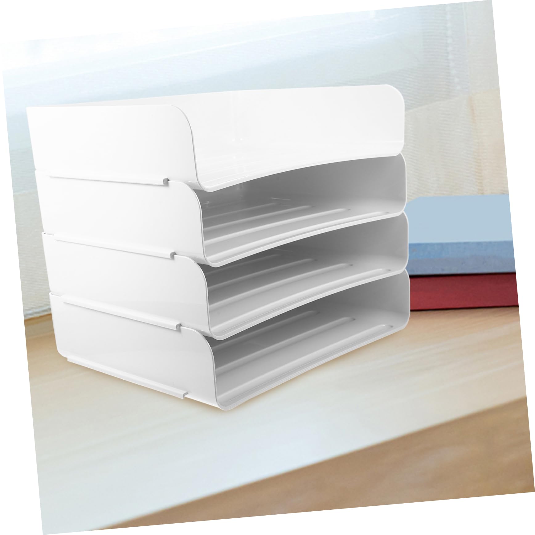 LALAFINA Organizer Na Tacki Na Papier Składany 4-warstwowy A4 Biurkowy Uchwyt Na Papier Biurowy Nowoczesny Design Oszczędzający Miejsce Organizer Na Dokumenty