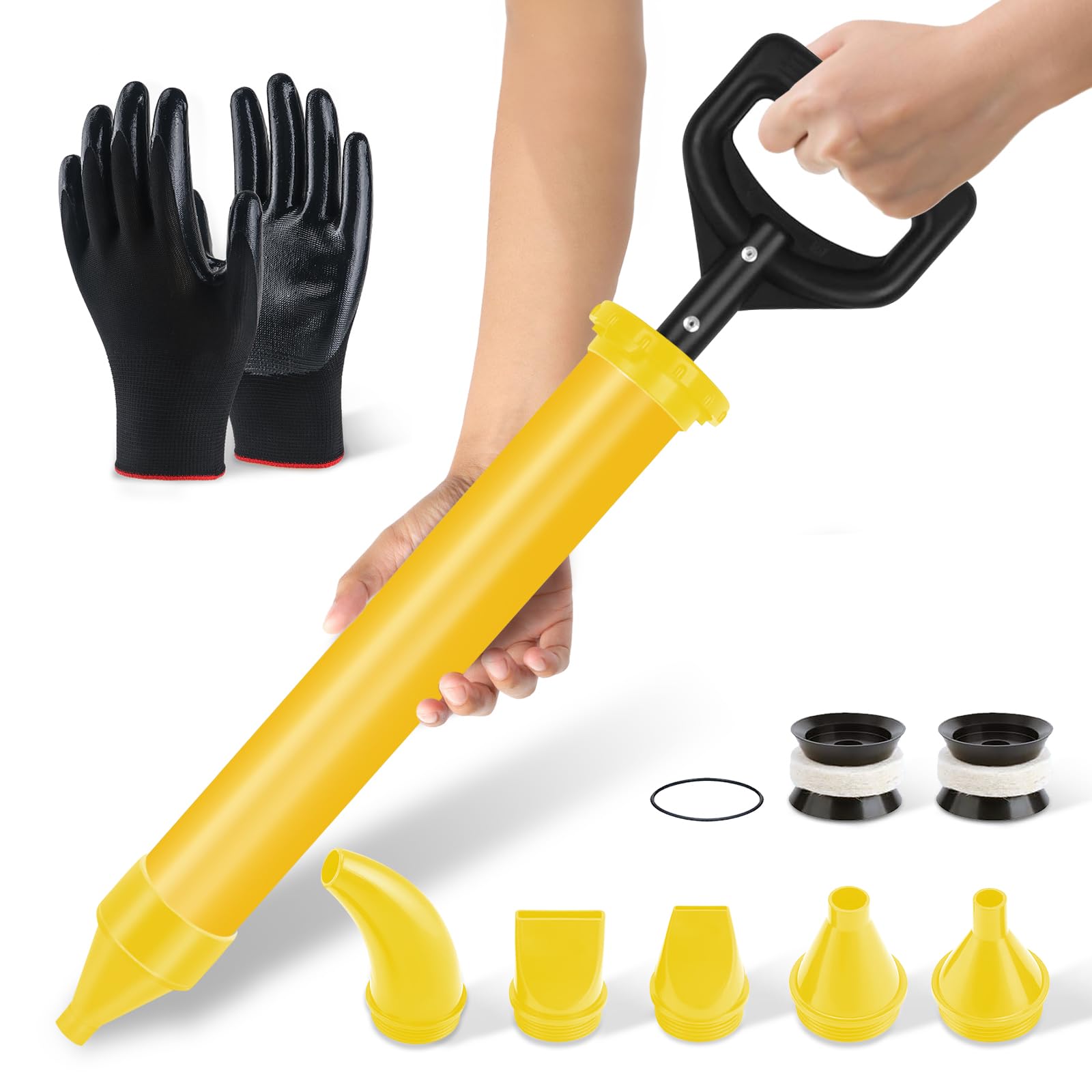 Aplicador Mortero Juntas 5 en 1 - Pistola Calafateo está Fabricada en Plástico ABS. Proyector de Mortero para rellenar grietas. Pistola de Cemento viene con un par de Guantes