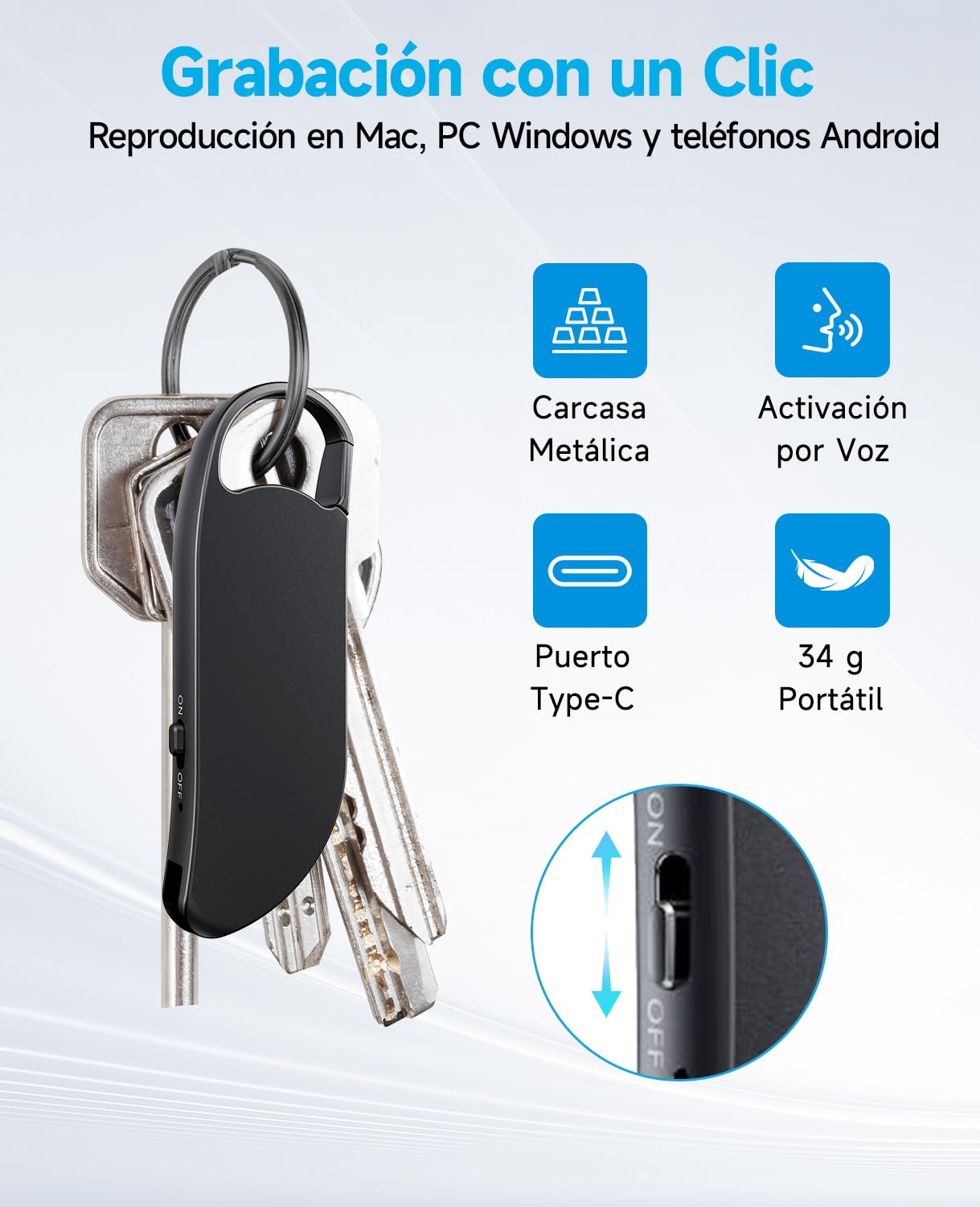 Grabadora de Voz, Vandlion HD Grabadora con 30 Horas de Grabación, USB C Mini Grabadora con Reducción de Ruido para Reuniones Entrevistas Conferencias Clase