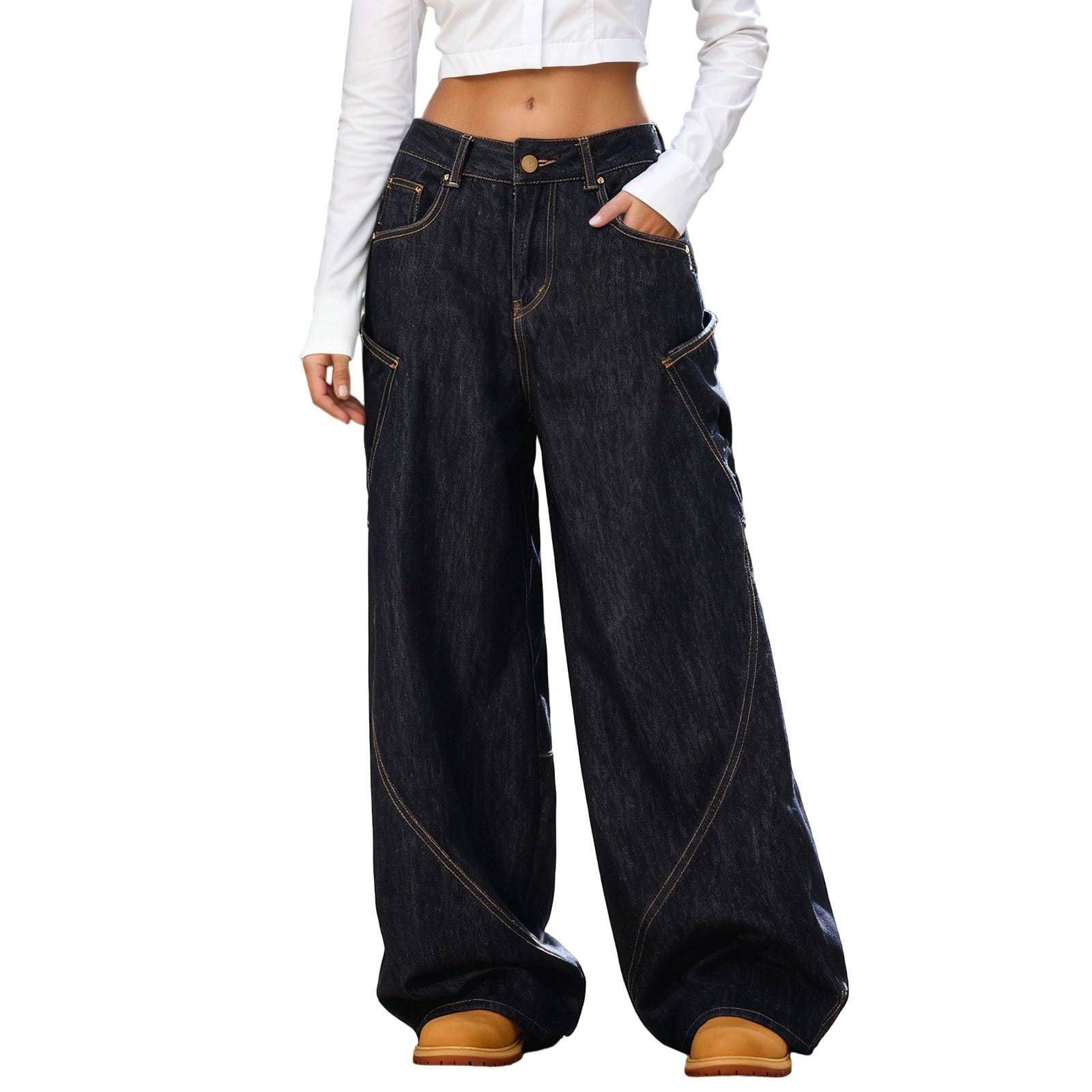 Pantalones de Trabajo Mujer, Pantalon Chandal Mujer, Pantalón Vaqueros Urbanos con Diseño Único de Pierna Acampanada Curva y Corte Holgado hasta el Suelo Joggers Pantalon