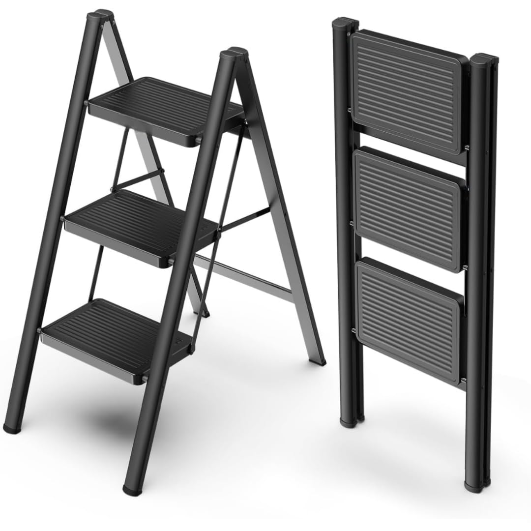 VTH® Steps Steel Ladder for Home, Foldable & Portable Stairs, Versatile Use for Kitchen, Bathroom & Office Foot Stool - Multipurpose Two Step Stool with 150 Kg Capacity (3 Steps)-image-42