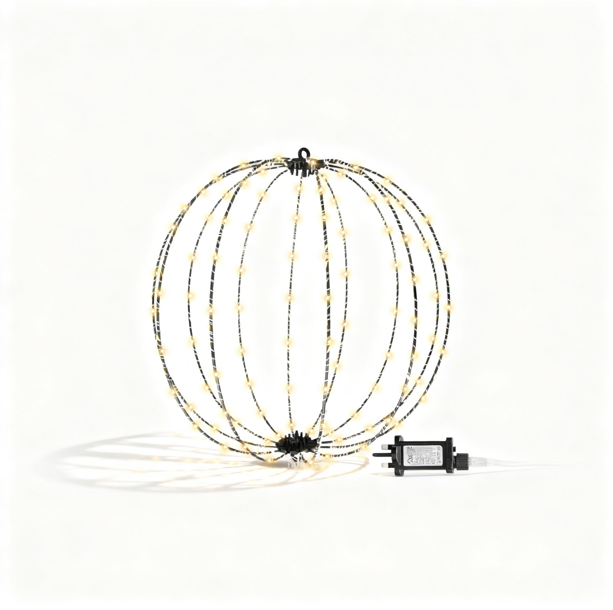 Hanging Christmas Lights Ball Decorations Outdoor 40cm 256 LEDs Warm White Plug in Lights 3D Xmas Sphere Foldable 8 Modes Timer – Indoor/Outdoor for Door Patio Room Decorations
