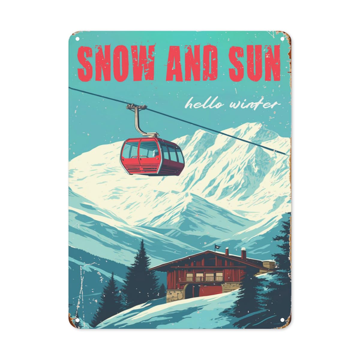 peiyeety Funny Winter Snow Tin Sign, Indoor Outdoor Wall Decor for Home Ski Lodge Cabin, 8X12 Inch